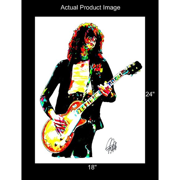 Jimmy Page Led Zeppelin Gibson Guitar Music Print Poster Wall Art 18x24 - Picture 2 of 5